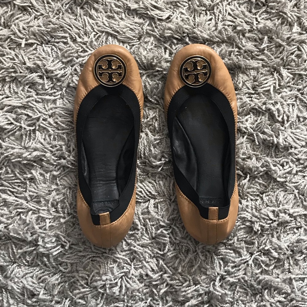TORY BURCH leather ballet flats - CAMEL & BLK